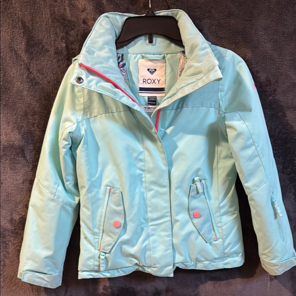 Roxy Blue Raincoat with Waterproof Fabric and High Collar